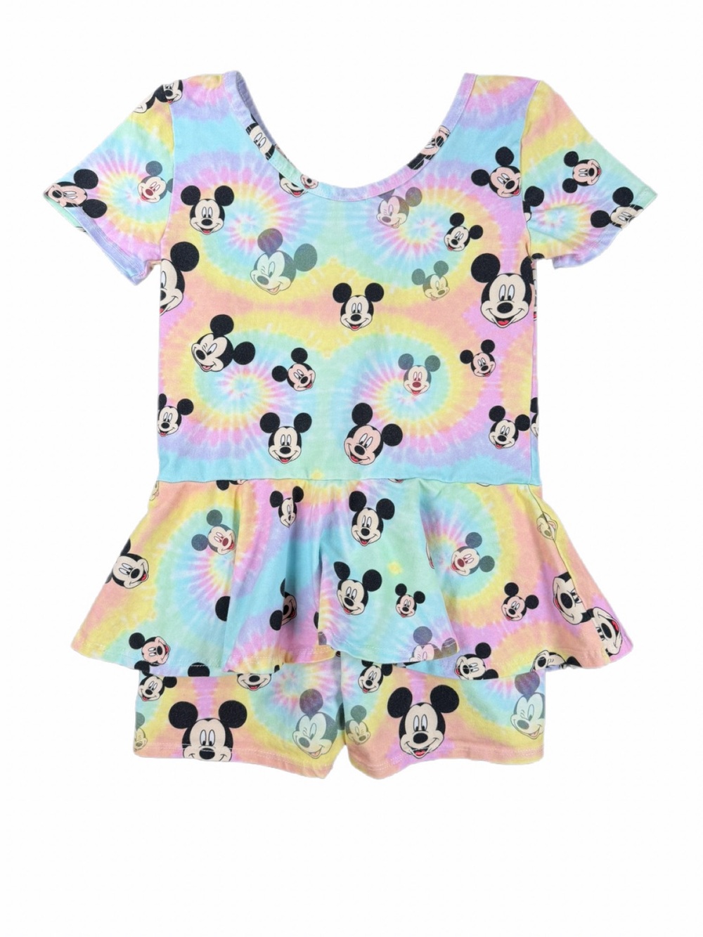 WILD RICH KIDS Tie Dye Short Sleeve Skirted Romper - 11/12